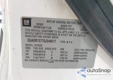 2008 Buick Enclave Cx z USA, uszkodzony, nr VIN 5GAER13778J244617